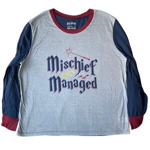 Harry Potter Women Long Sleeve T-shirt size 2XL, Gray & Blue, Mischief Managed